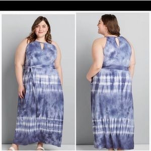 NWOT lane Bryant blue halter maxi tie dye dress 14/16